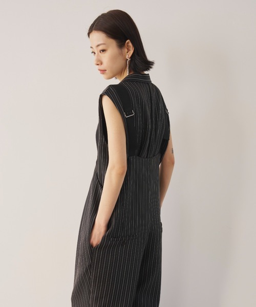 AIC.（エーアイシー）の「ヘリンボーンストライプサロペット/セットアップ可能（サロペット/オーバーオール・レディース・グレイッシュベージュ/ブラック・FREE）」の12枚目の写真