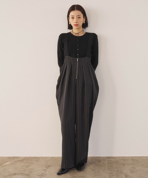 AIC.（エーアイシー）の「ヘリンボーンストライプサロペット/セットアップ可能（サロペット/オーバーオール・レディース・グレイッシュベージュ/ブラック・FREE）」の17枚目の写真