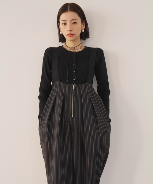 AIC.（エーアイシー）の「ヘリンボーンストライプサロペット/セットアップ可能（サロペット/オーバーオール・レディース・グレイッシュベージュ/ブラック・FREE）」の22枚目の写真