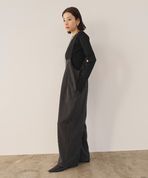 AIC.（エーアイシー）の「ヘリンボーンストライプサロペット/セットアップ可能（サロペット/オーバーオール・レディース・グレイッシュベージュ/ブラック・FREE）」の19枚目の写真