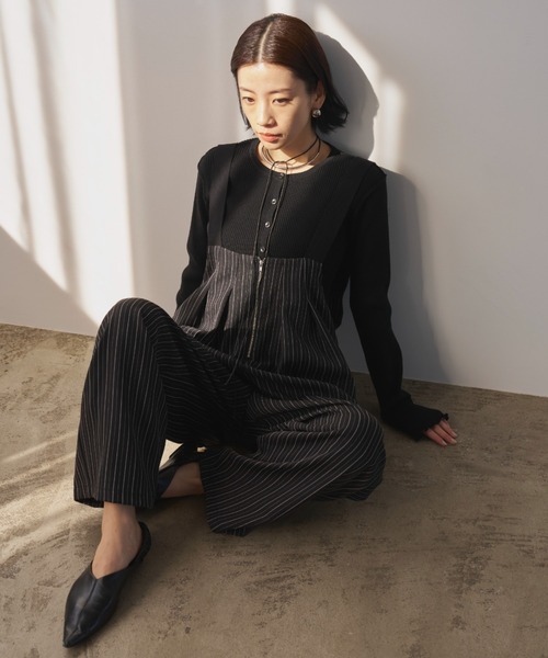 AIC.（エーアイシー）の「ヘリンボーンストライプサロペット/セットアップ可能（サロペット/オーバーオール・レディース・グレイッシュベージュ/ブラック・FREE）」の21枚目の写真