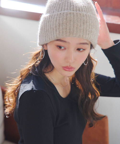 KOBE LETTUCE（コウベレタス）の「もっちりリブニット帽（ニットキャップ/ビーニー・レディース・グレー/ピンク/アイボリー/イエロー/ベージュ・FREE）」の4枚目の写真