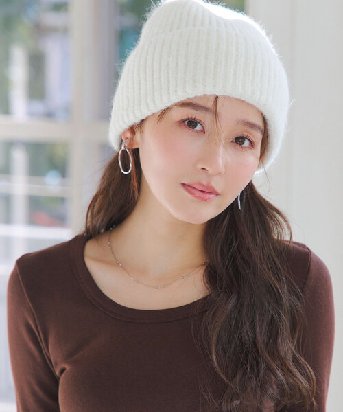 KOBE LETTUCE（コウベレタス）の「もっちりリブニット帽（ニットキャップ/ビーニー・レディース・グレー/ピンク/アイボリー/イエロー/ベージュ・FREE）」の2枚目の写真