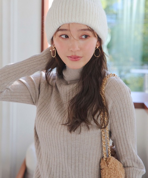 KOBE LETTUCE（コウベレタス）の「もっちりリブニット帽（ニットキャップ/ビーニー・レディース・グレー/ピンク/アイボリー/イエロー/ベージュ・FREE）」の6枚目の写真