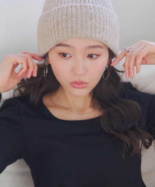 KOBE LETTUCE（コウベレタス）の「もっちりリブニット帽（ニットキャップ/ビーニー・レディース・グレー/ピンク/アイボリー/イエロー/ベージュ・FREE）」の8枚目の写真