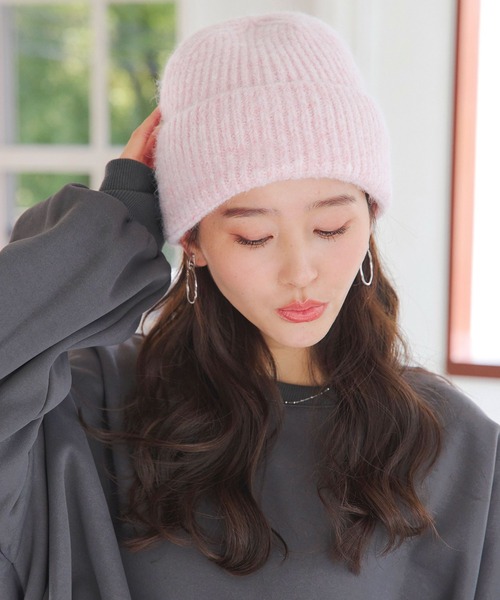 KOBE LETTUCE（コウベレタス）の「もっちりリブニット帽（ニットキャップ/ビーニー・レディース・グレー/ピンク/アイボリー/イエロー/ベージュ・FREE）」の10枚目の写真