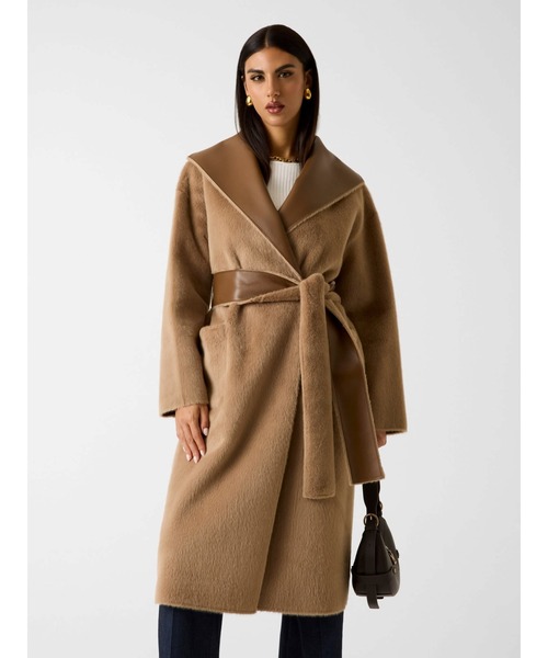 Guess(ゲス)の「INES Reversible Faux Lthr Coat ロングコート リバーシブル(ムートンコート・レディース・ベージュ・MEDIUM)」の1枚目の写真