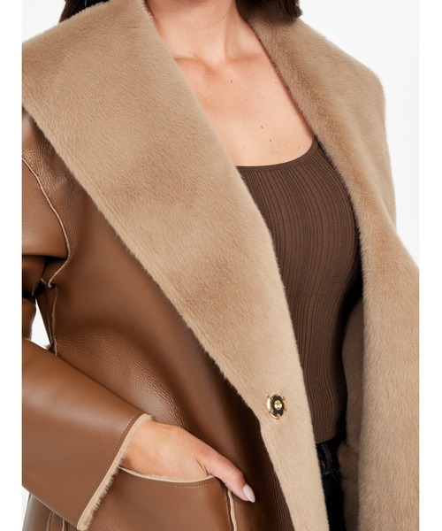 Guess(ゲス)の「INES Reversible Faux Lthr Coat ロングコート リバーシブル(ムートンコート・レディース・ベージュ・MEDIUM)」の6枚目の写真