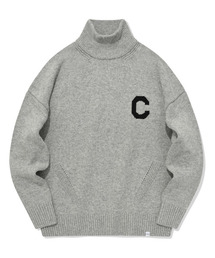Cロゴタートルネックニットメランジグレー