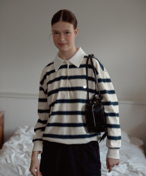 ANOETIC（アノエティック）の「WIDE STRIPE STRING RUGBY SWEATSHIRTS_IVORY（ポロシャツ・レディース・アイボリー・FREE）」の3枚目の写真