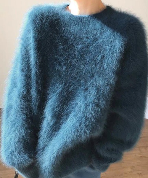 ▼上質✨ドゥロワー【2】カシミヤ100％ シャギー タートルニット 毛足長 青 シャギーニットプルオーバー（ニット/セーター）｜2ly2（トゥーリー