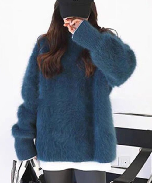 ▼上質✨ドゥロワー【2】カシミヤ100％ シャギー タートルニット 毛足長 青 シャギーニットプルオーバー（ニット/セーター）｜2ly2（トゥーリー