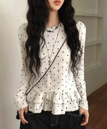 Vipoa（ヴィポア）の「フリルドット柄トップス（Tシャツ/カットソー）」