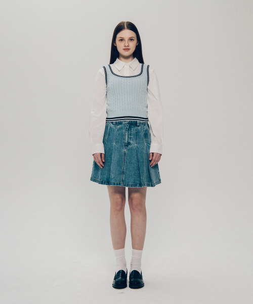 デニムプリーツスカート_ライトブルー