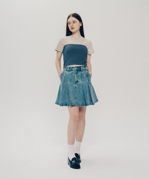 デニムプリーツスカート_ライトブルー