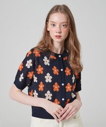 SUMMER FLOWER KNIT CARDIGAN_NAVY