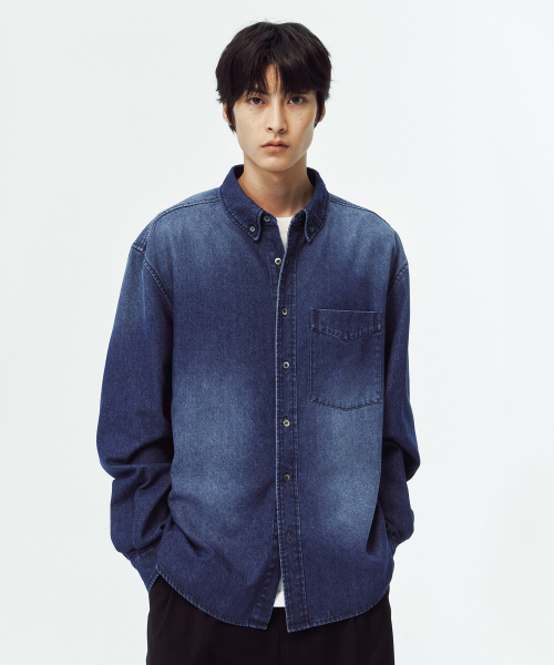 BLANKROOM(ブランクルーム)の「ボタンダウンデニムシャツ_MID BLUE(シャツ/ブラウス・メンズ・その他・1/2/3/4)」の5枚目の写真