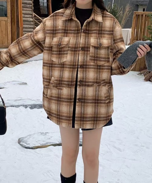 Chiina/起毛チェックビッグシャツジャケット