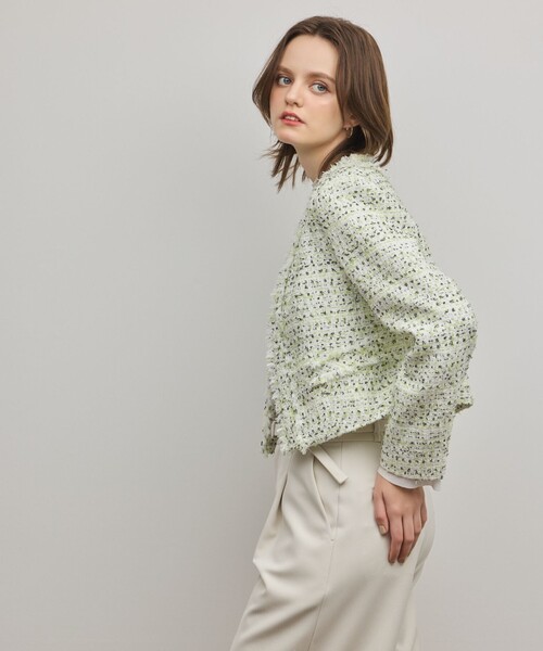 GRACE CONTINENTAL（グレースコンチネンタル）の「ミックスツイードジャケット（ノーカラージャケット・レディース・イエロー/ブラック・38/36）」の6枚目の写真