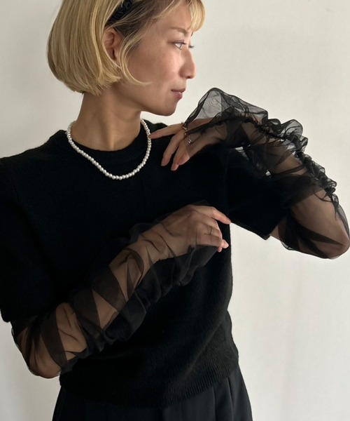 Kotoe（コトエ）の「シアー ギャザー アームカバー（アームカバー・レディース・ホワイト/ブラック・FREE）」の7枚目の写真