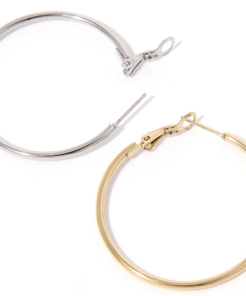 BAYFLOW（ベイフロー）の「ステンレスフープピアス（ピアス（両耳用）・レディース・ライトグレー/イエロー・FREE）」の3枚目の写真