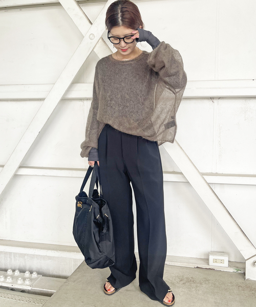 Spick & Span（スピックアンドスパン）の「《追加3》シアーボートネックプルオーバー（Tシャツ/カットソー・レディース・チャコールグレー/ホワイト・FREE）」の21枚目の写真