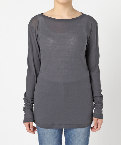 Spick & Span（スピックアンドスパン）の「《追加3》シアーボートネックプルオーバー（Tシャツ/カットソー・レディース・チャコールグレー/ホワイト・FREE）」の5枚目の写真