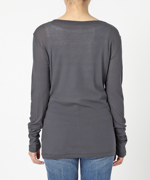 Spick & Span（スピックアンドスパン）の「《追加3》シアーボートネックプルオーバー（Tシャツ/カットソー・レディース・チャコールグレー/ホワイト・FREE）」の7枚目の写真