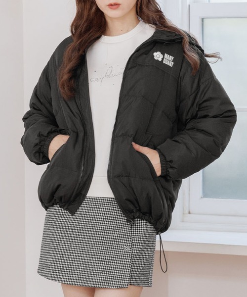 MARY QUANT ブラック　ダウンジャケット マリークワント MARY QUANT ロゴダウンパーカ ブルゾン （ブラック