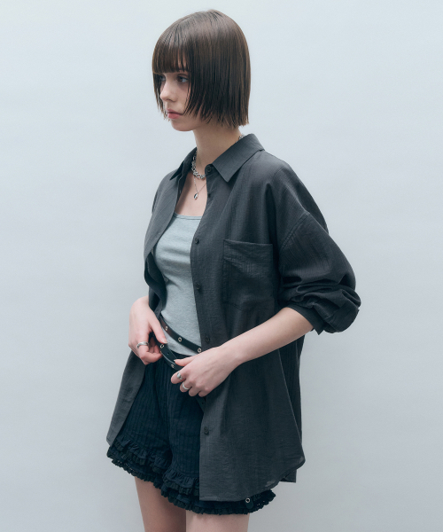 MONGDOL(モンドル)の「テンセルシースルールーズフィットシャツチャコールMDSH019CHARCOAL(シャツ/ブラウス・レディース・その他・F)」の1枚目の写真