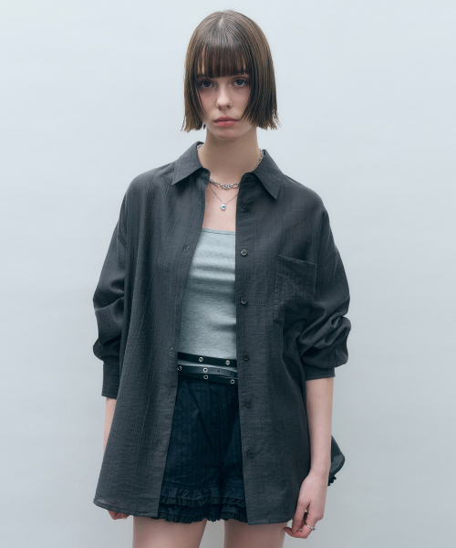 MONGDOL(モンドル)の「テンセルシースルールーズフィットシャツチャコールMDSH019CHARCOAL(シャツ/ブラウス・レディース・その他・F)」の7枚目の写真