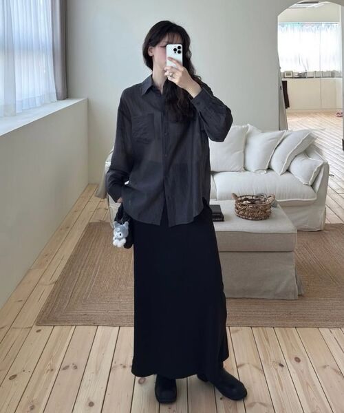 MONGDOL(モンドル)の「テンセルシースルールーズフィットシャツチャコールMDSH019CHARCOAL(シャツ/ブラウス・レディース・その他・F)」の8枚目の写真