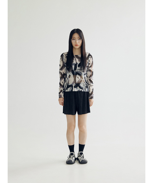 BOMNAL BOUTIQUE(ボムナルブティック)の「ブラシパターンTシャツ _ シースルーブラック(Tシャツ/カットソー・レディース・その他・FREE)」の1枚目の写真