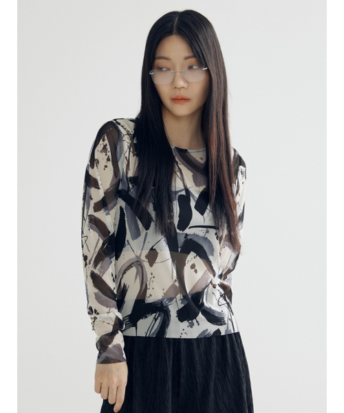 BOMNAL BOUTIQUE(ボムナルブティック)の「ブラシパターンTシャツ _ シースルーブラック(Tシャツ/カットソー・レディース・その他・FREE)」の3枚目の写真