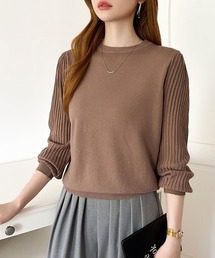 COCOMOMO（ココモモ）の「シンプルなのに印象的。 クルーネックプリーツスリーブニット ニット プリーツ袖 クルーネック オフィスカジュアル きれいめ 春ニット（ニット/セーター）」