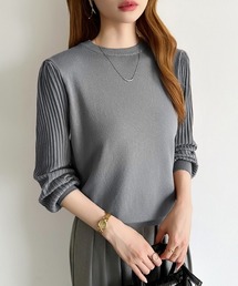 COCOMOMO（ココモモ）の「シンプルなのに印象的。 クルーネックプリーツスリーブニット ニット プリーツ袖 クルーネック オフィスカジュアル きれいめ 春ニット（ニット/セーター）」