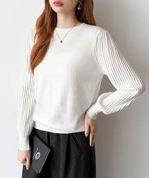 COCOMOMO（ココモモ）の「シンプルなのに印象的。 クルーネックプリーツスリーブニット ニット プリーツ袖 クルーネック オフィスカジュアル きれいめ 春ニット（ニット/セーター）」