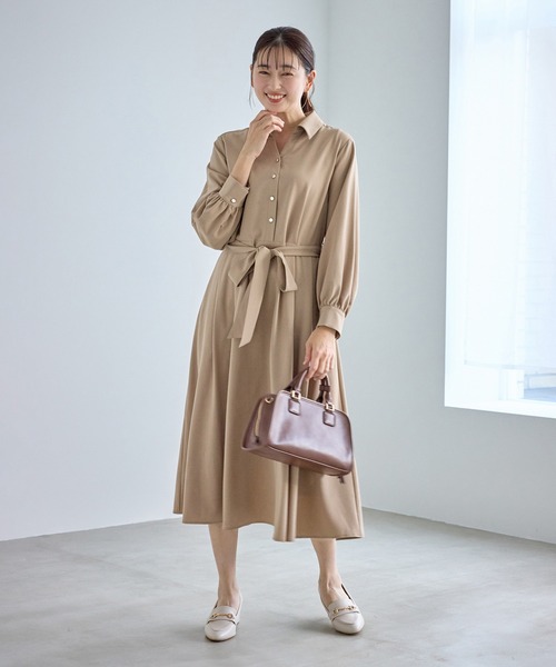 ROPE' PICNIC(ロペピクニック)の「リボンシャツワンピース(シャツワンピース・レディース・ベージュ/ネイビー・M/S/L)」の4枚目の写真