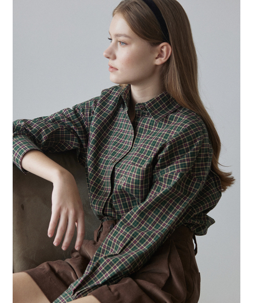 NONLOCAL(ノンローカル)の「Emblem Logo Check Shirt - Green(シャツ/ブラウス・レディース・その他・FREE)」の2枚目の写真