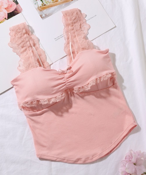 Lace Ladies(レースレディース)の「リボン付き フリル カップ付き コンパクト キャミソール(キャミソール・レディース・ホワイト/ピンク/イエロー/ブラック/ブルー・FREE)」の18枚目の写真
