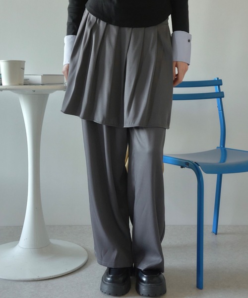 Birthday room（バースデイルーム）の「プリーツライクスカートパンツ/pleated like skirt pants（スラックス・レディース・グレー/ブラック・FREE）」の2枚目の写真