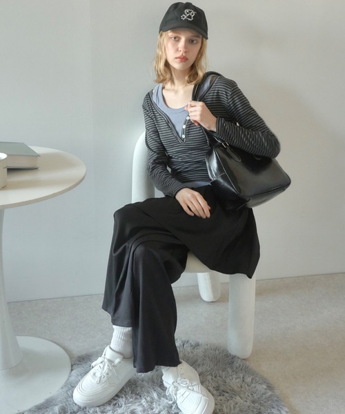 Birthday room（バースデイルーム）の「プリーツライクスカートパンツ/pleated like skirt pants（スラックス・レディース・グレー/ブラック・FREE）」の4枚目の写真