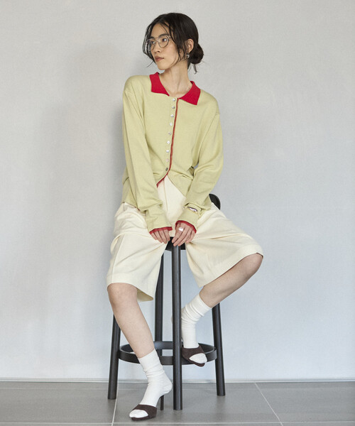 Firsthand（ファーストハンド）の「Firsthand/ファーストハンド 配色 デザイン フェイク レイヤード ポロニット カーディガン / ロングスリーブ（カーディガン/ボレロ・レディース・ネイビー/ブラウン/ミント・FREE）」の12枚目の写真