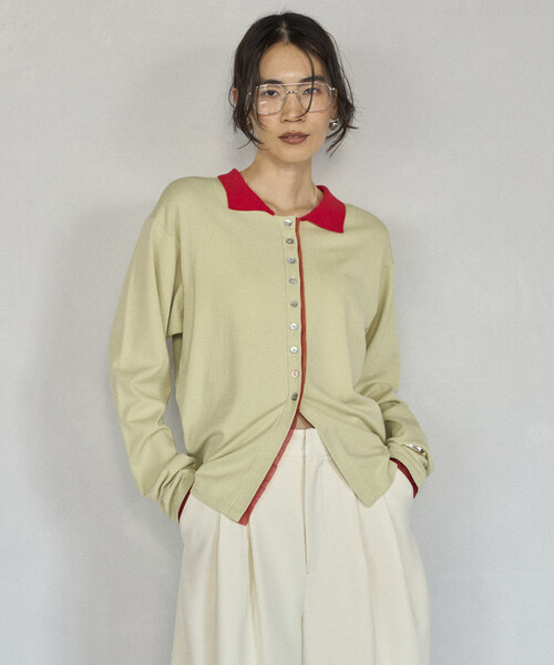 Firsthand（ファーストハンド）の「Firsthand/ファーストハンド 配色 デザイン フェイク レイヤード ポロニット カーディガン / ロングスリーブ（カーディガン/ボレロ・レディース・ネイビー/ブラウン/ミント・FREE）」の16枚目の写真