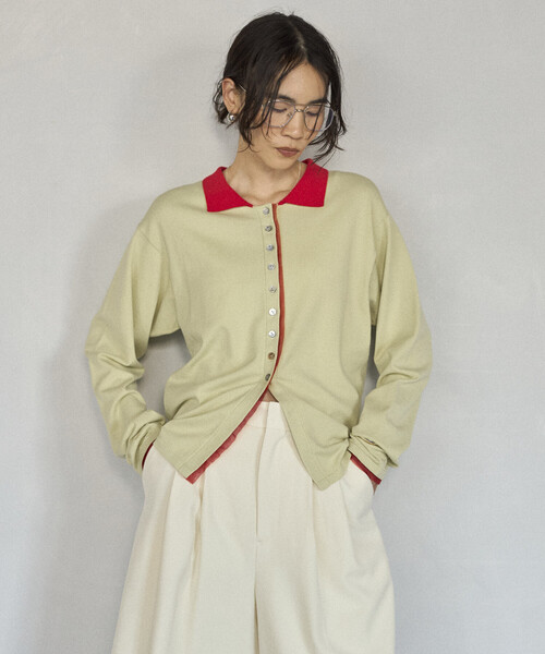 Firsthand（ファーストハンド）の「Firsthand/ファーストハンド 配色 デザイン フェイク レイヤード ポロニット カーディガン / ロングスリーブ（カーディガン/ボレロ・レディース・ネイビー/ブラウン/ミント・FREE）」の17枚目の写真