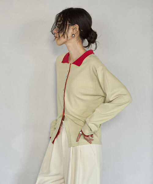 Firsthand（ファーストハンド）の「Firsthand/ファーストハンド 配色 デザイン フェイク レイヤード ポロニット カーディガン / ロングスリーブ（カーディガン/ボレロ・レディース・ネイビー/ブラウン/ミント・FREE）」の22枚目の写真