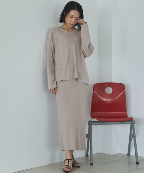 Doux archives（ドゥアルシーヴ）の「VネックニットSETリブワンピース（ワンピース・レディース・ミント/グレイッシュベージュ/チャコールグレー・FREE）」の3枚目の写真