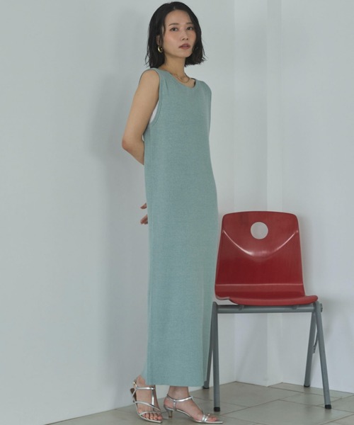 Doux archives（ドゥアルシーヴ）の「VネックニットSETリブワンピース（ワンピース・レディース・ミント/グレイッシュベージュ/チャコールグレー・FREE）」の7枚目の写真