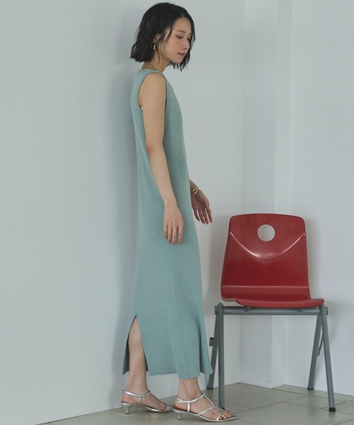 Doux archives（ドゥアルシーヴ）の「VネックニットSETリブワンピース（ワンピース・レディース・ミント/グレイッシュベージュ/チャコールグレー・FREE）」の8枚目の写真