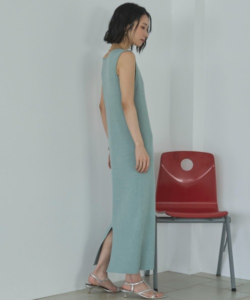 Doux archives（ドゥアルシーヴ）の「VネックニットSETリブワンピース（ワンピース・レディース・ミント/グレイッシュベージュ/チャコールグレー・FREE）」の9枚目の写真